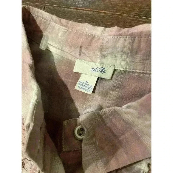 Anthropologie Odille Ruffle Front Button Down Blouse Shirt Size 6 Small Plaid S - Picture 2 of 4